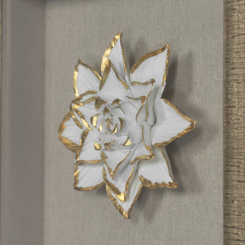 HUJI Gold Ceramic Flower Shadow Box Wall Décor