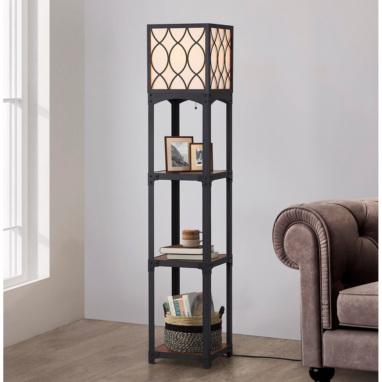 Wooden shelf floor lamp deals