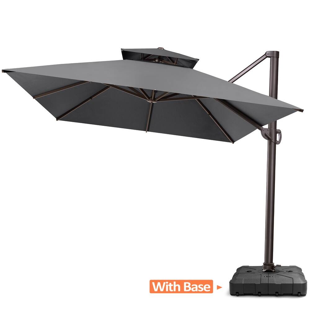 Pellebant 10FT x 13FT Outdoor Patio Offset Umbrella 360 degrees Rotation with Base