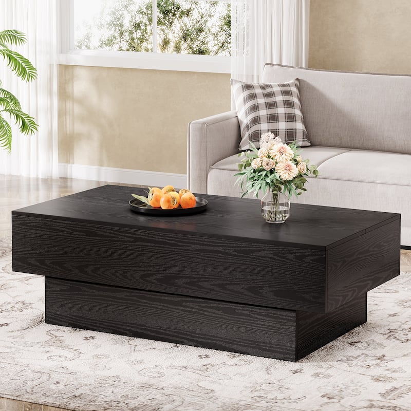Modern Black Coffee Table, 55-Inch Rectangle Wooden Tea Table - Black