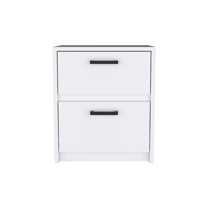 2-Drawer Nightstand with Metal Handles, Compact Side Table for Bedroom or Living Room