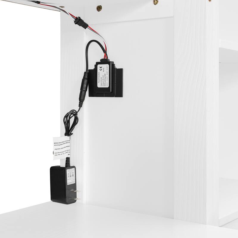 Roomfitters Wooden Twin Size Platform Bed with Integrated Desk, Wardrobe, and Multi-Level Storage Cabinets, LED Lighting