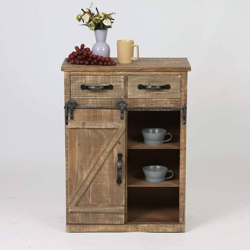 32''H Rustic Storage Cabinet with Sliding Barn Doors Hardware and 2 Drawers