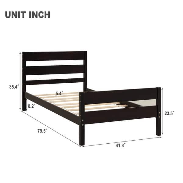 dimension image slide 1 of 3, Twin Platform Bed with Storage, Headboard, and Footboard - White Pine Wood, Space-Saving Design