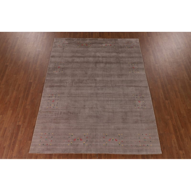 Striped Beige Gabbeh Oriental Area Rug Handmade Wool Carpet - 7'5" x 9'9"