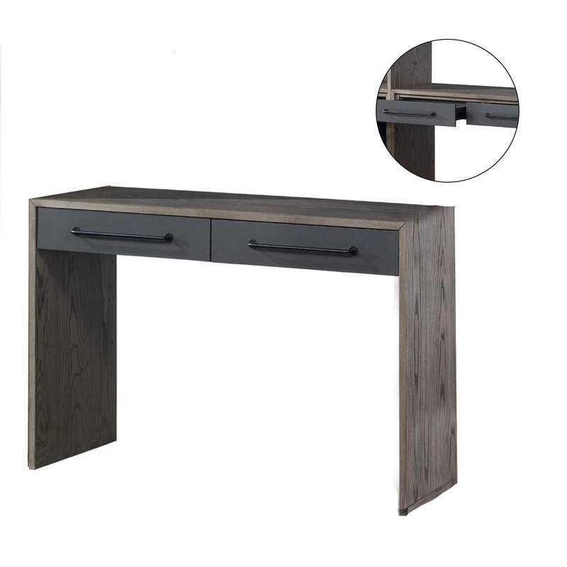 2 Drawers Wooden Writing Desk in Gray Oak Finish