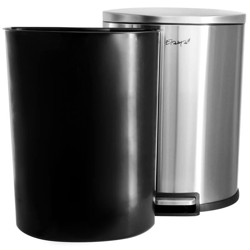 Elama 50Litter 13 Gallon Half Circle Stainless Steel Step Trash Bin with Slow Close Mechanism in Matte Silver