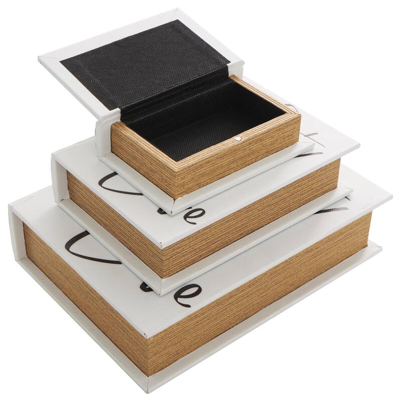 Faux Leather or Linen Fabric Book Storage Box - Set of 3 White, Beige, Black, Red or Light Gray - Roche River Decor