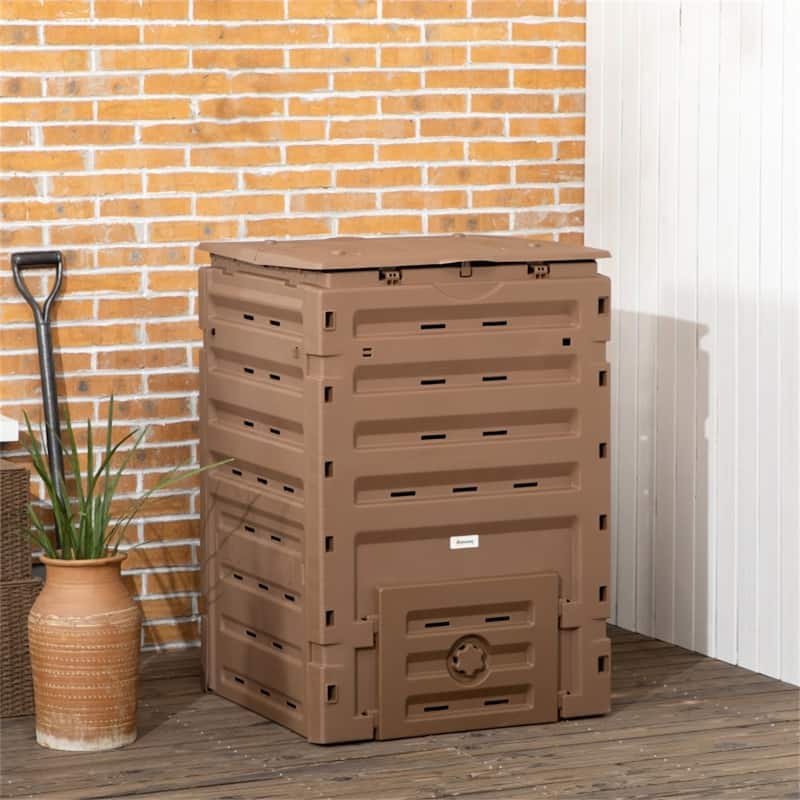 Compost Bin with Ventilation, Snap-On Lid, and Double Doors - 27.25" L x 28" W x 40.5" H - ABS
