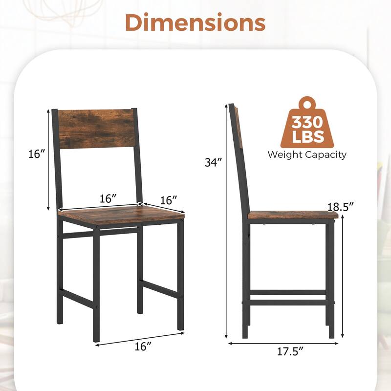 Gymax Set of 2 Dining Chairs w/Metal Legs Slanted Back Wide Seat for