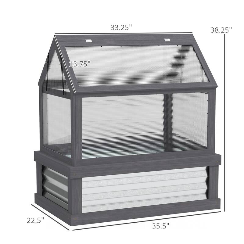 Grey-Silver Fir Wood Cold Frame Mini Greenhouse with Raised Garden Bed