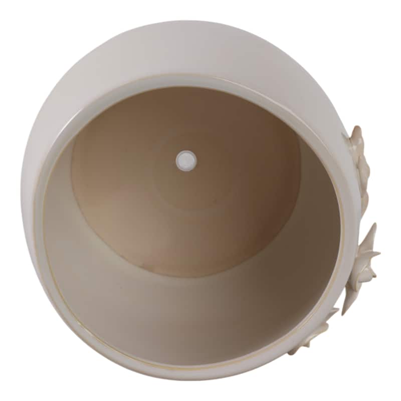 Ceramic Stoneware Planter with Embossed Floral Design and Round Body