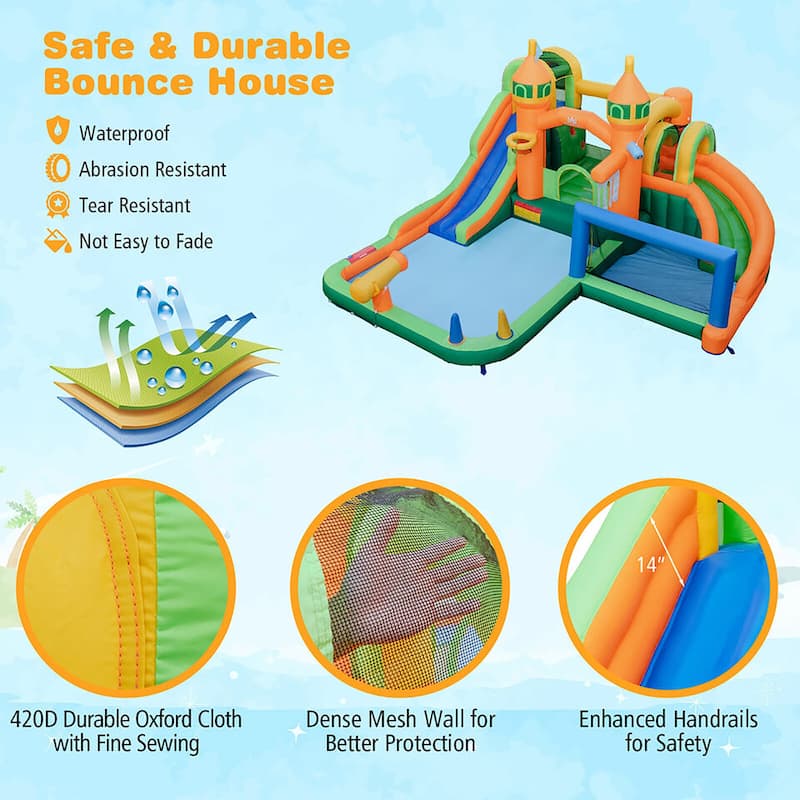 Gymax Kids Inflatable Water Slide Park w/680W Blower Basketball Rim