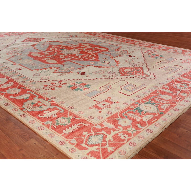 Vegetable Dye Heriz Serapi Oriental Area Rug Hand-Knotted Wool Carpet - 8'0"x 10'1" - 8'0"x 10'1" - Ivory/Beige
