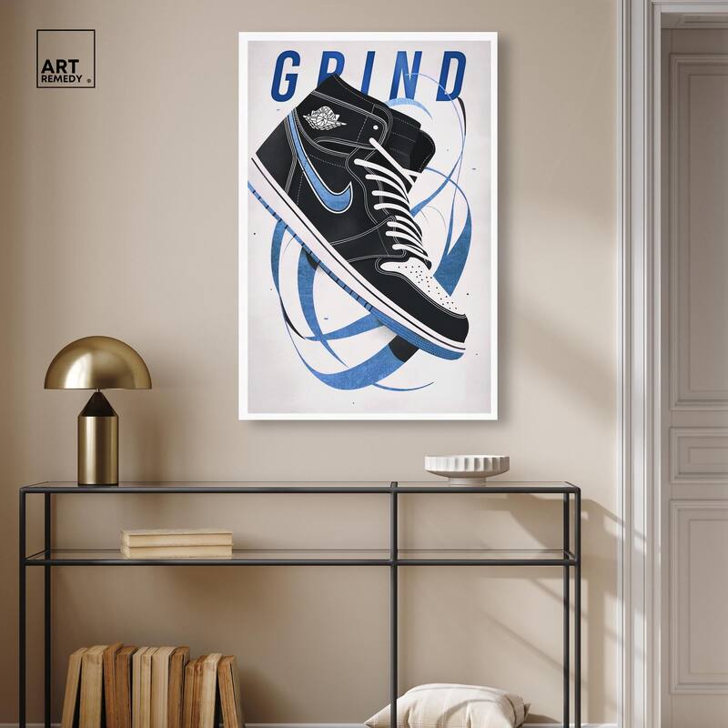 Blue Ribbon Sneaker Canvas by Art Remedy, Gallery Wrapped