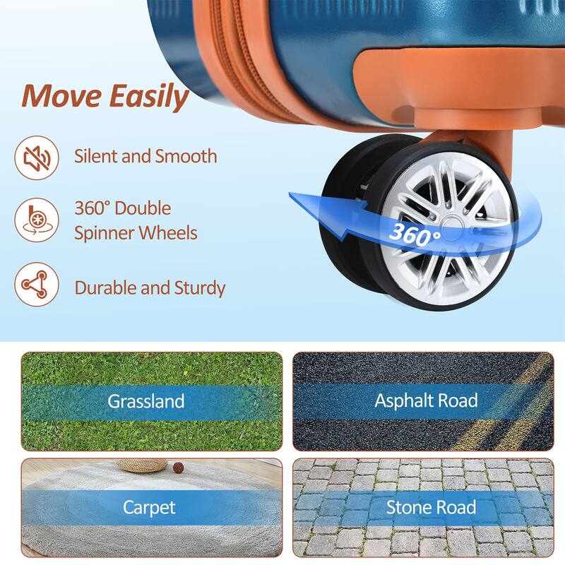 3 Piece Hardside Lightweight Luggage Sets with Double Spinner 8 Wheels and TSA Lock