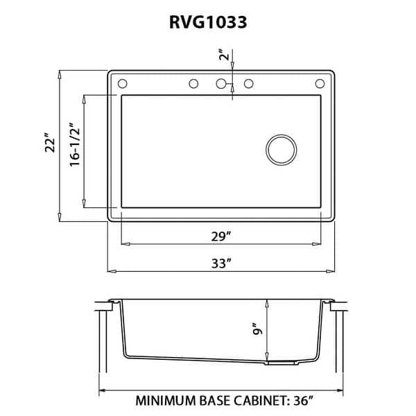 dimension image slide 0 of 2, Ruvati 33 x 22 inch Granite Composite Quartz Drop-in Topmount Single Bowl Kitchen Sink - Catalina Blue - RVG1033LU