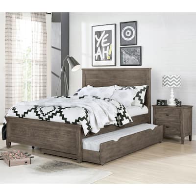 Furniture of America Lanister 2-Piece Wood Wire-Brushed Warm Grey Kids Panel Bed and Nightstand Set with Trundle