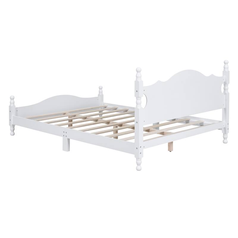 Retro Style Platform Bed Frame with Headboard and Wooden Slat Support