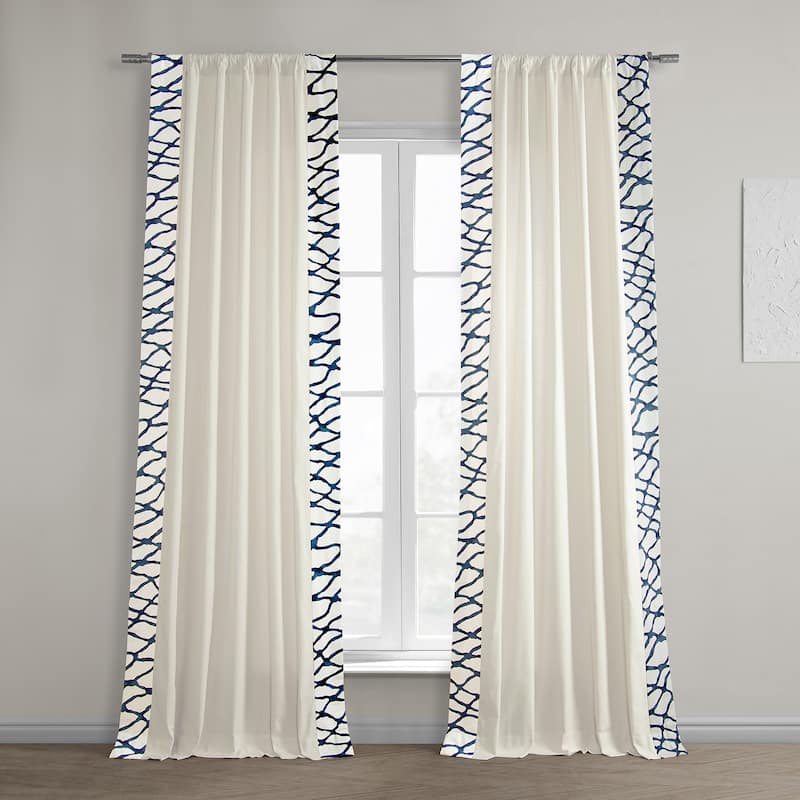 Exclusive Fabrics Ellis Solid Cotton Bordered Curtain (1 Panel) - 50 X 96 - Ellis Blue