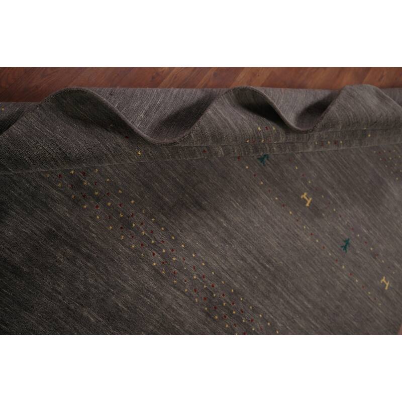 Gray Gabbeh Indian Area Rug Hand-Knotted Tribal Wool Carpet - 5'5"x 7'8"