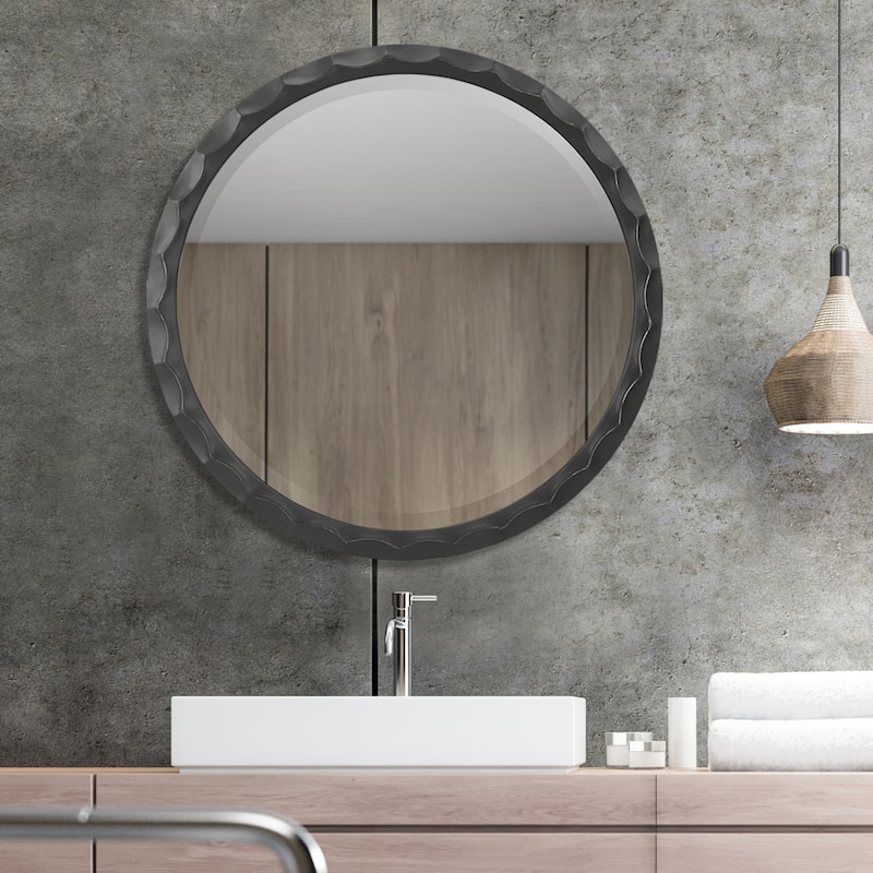 Scalloped Edge Round Wall Mirror - 38" - Black and Silver