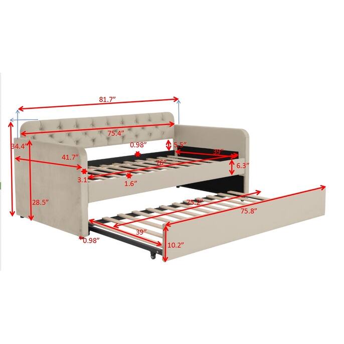 Twin Size Upholstered Daybed with Trundle and USB Charging Design