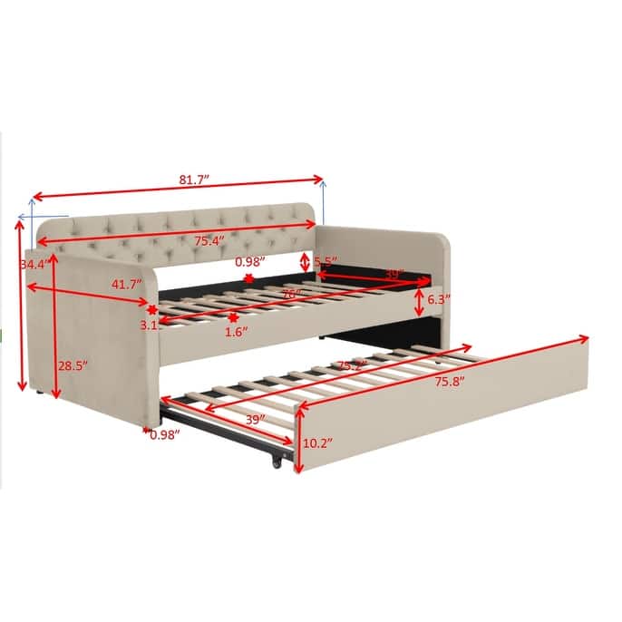 Upholstered Daybed with Trundle and USB Charging Design