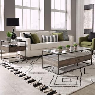 Jamestown Tobacco Living Room Table Set 3 Piece Glass Top Coffee Table, End Tables