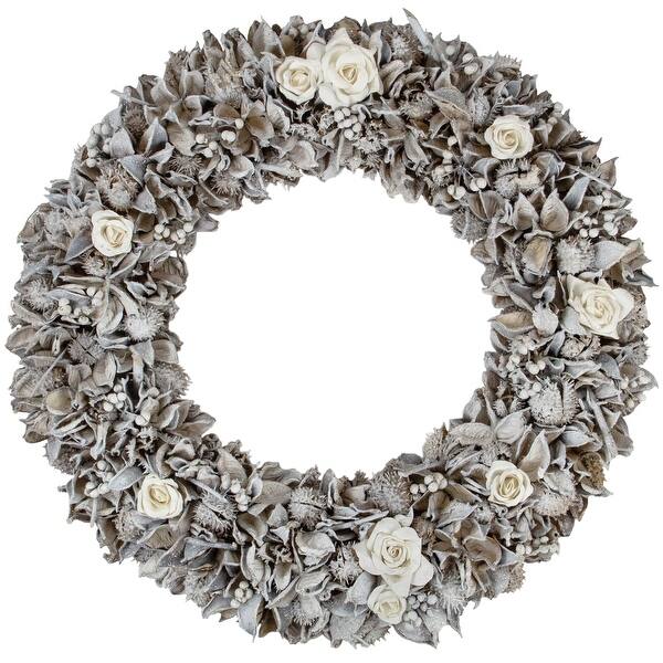 Shop White Glittered Rose And Walnut Shell Artificial Christmas Wreath 19 Inch Unlit Overstock 16541571