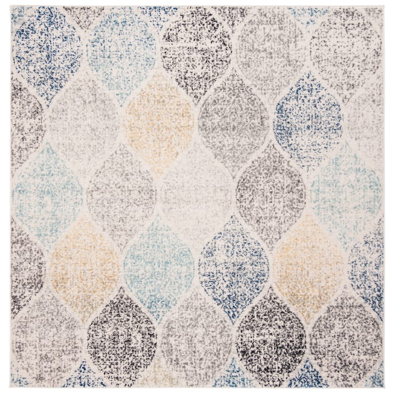 SAFAVIEH Madison Gesa Boho Chic Ogee Trellis Rug - 9' Square - Ivory/Blue