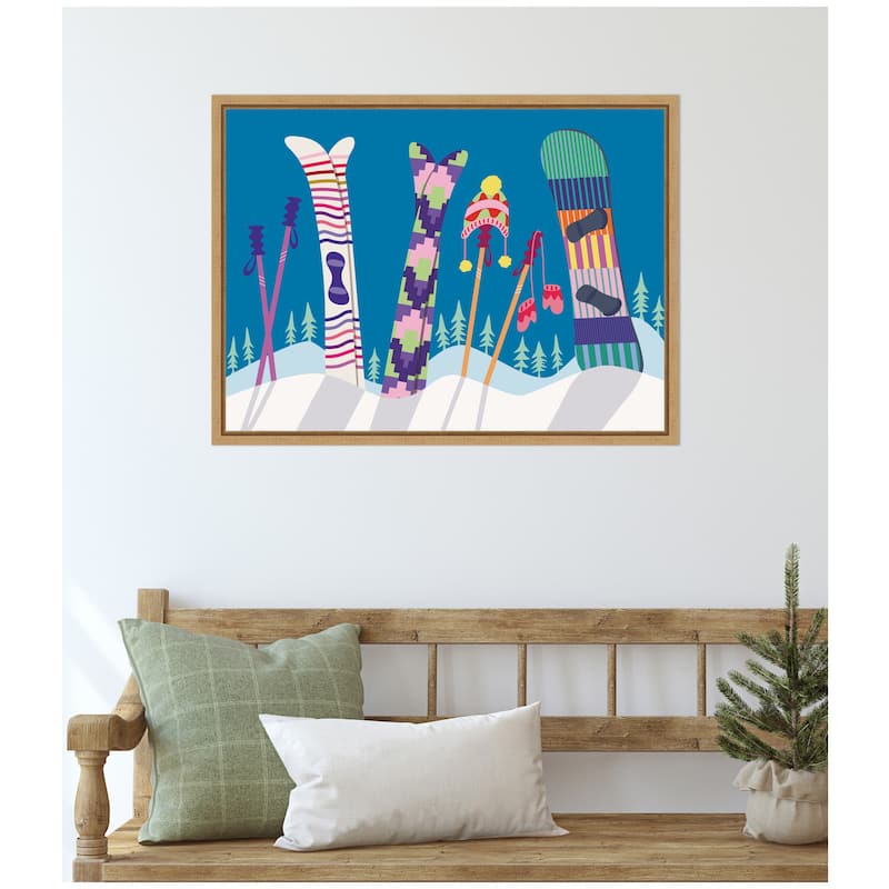 Kate and Laurel Sylvie Framed Canvas Winter Ski Village by Rachel Lee