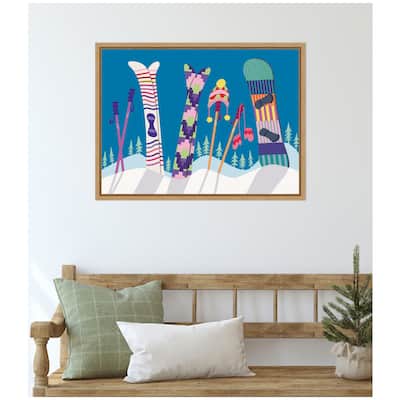 Kate and Laurel Sylvie Framed Canvas Winter Ski Village by Rachel Lee