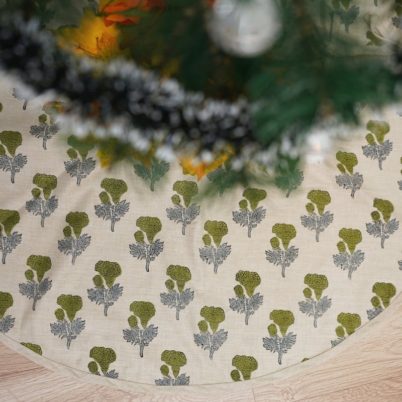 Fabdivine Block Print Linen Blend Home Decor Christmas Tree Skrit