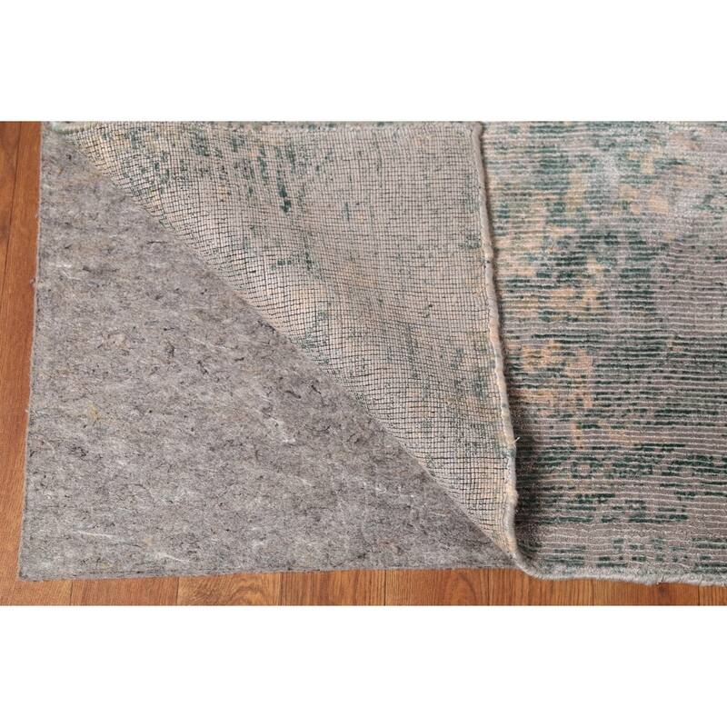 Green Abstract Indian Large Area Rug Hand-Knotted Wool Carpet - 9'9"x 14'1"