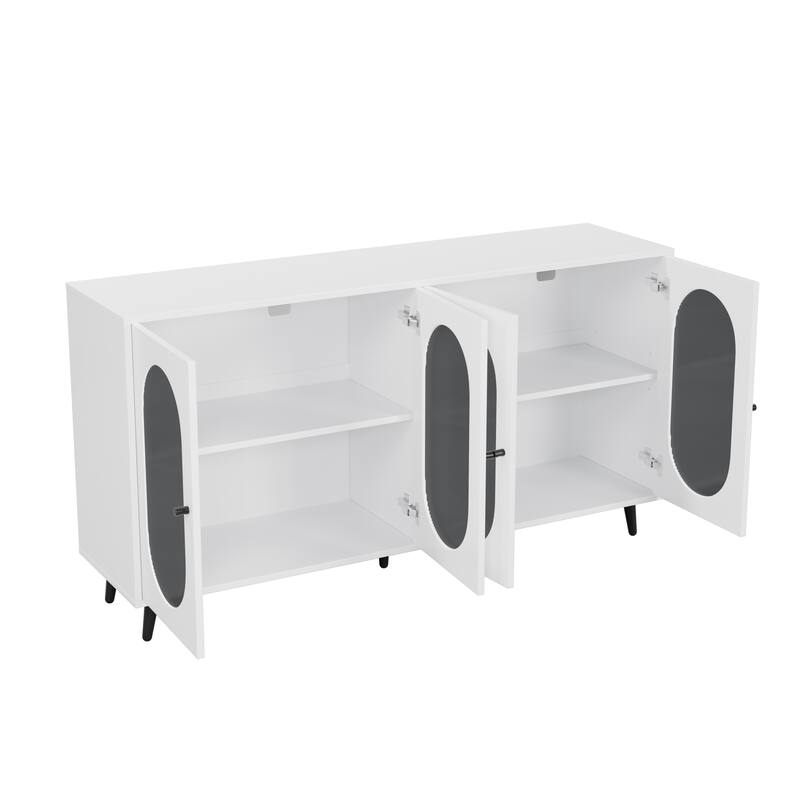 Anmytek 60" White Buffet Cabinet with Storage, 4 Acrylic Doors Accent Sideboard Cabinet for Living Room Entryway Hallway