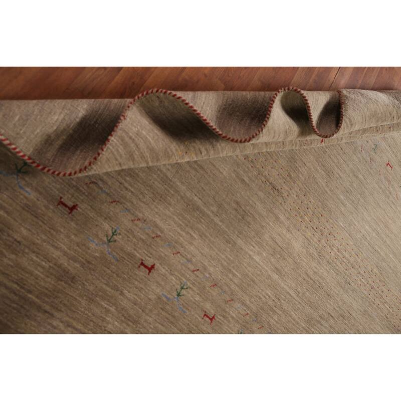 Brown Gabbeh Indian Area Rug Handmade Oriental Wool Carpet - 7'11"x 9'10"