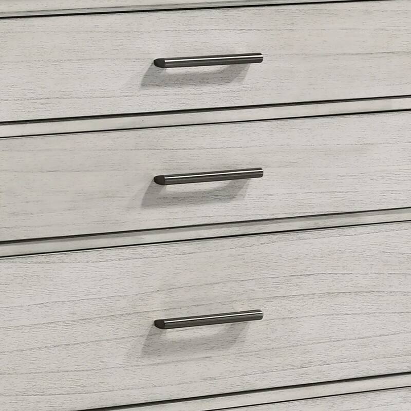Jeni Tall Dresser Chest, 5 Drawers, Chrome Handles, Rustic White Mist