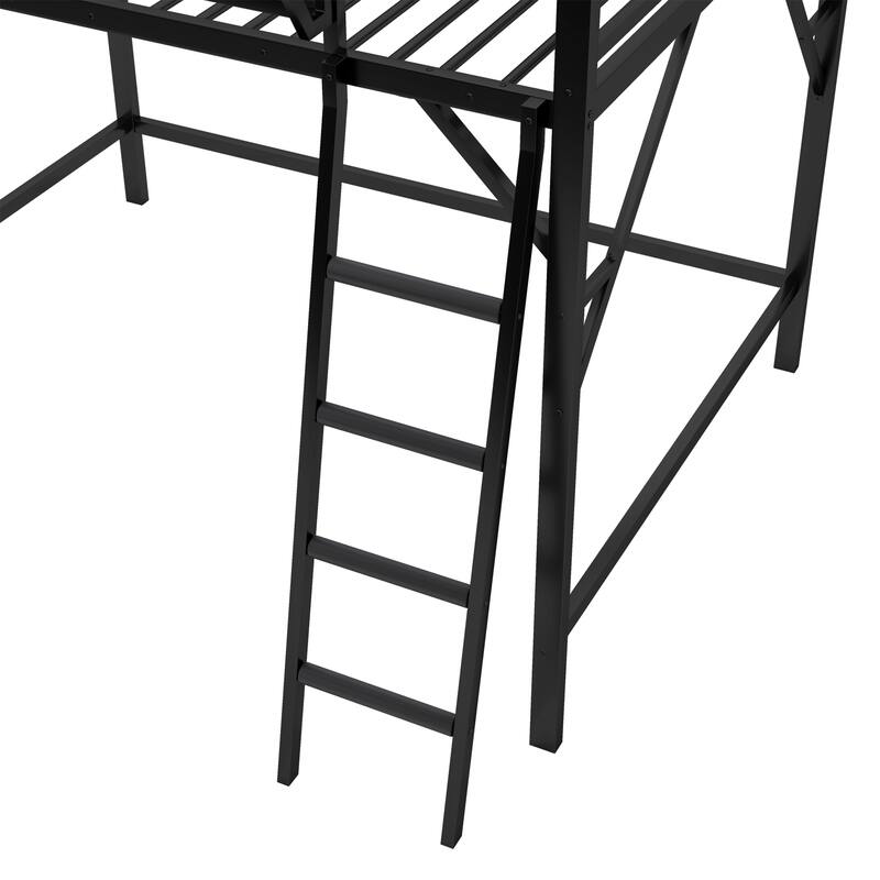 Queen Size Loft Bed with Ladder, Metal Queen Loft Bed with Storage Shelves, High Loft Bed for Kids Teens