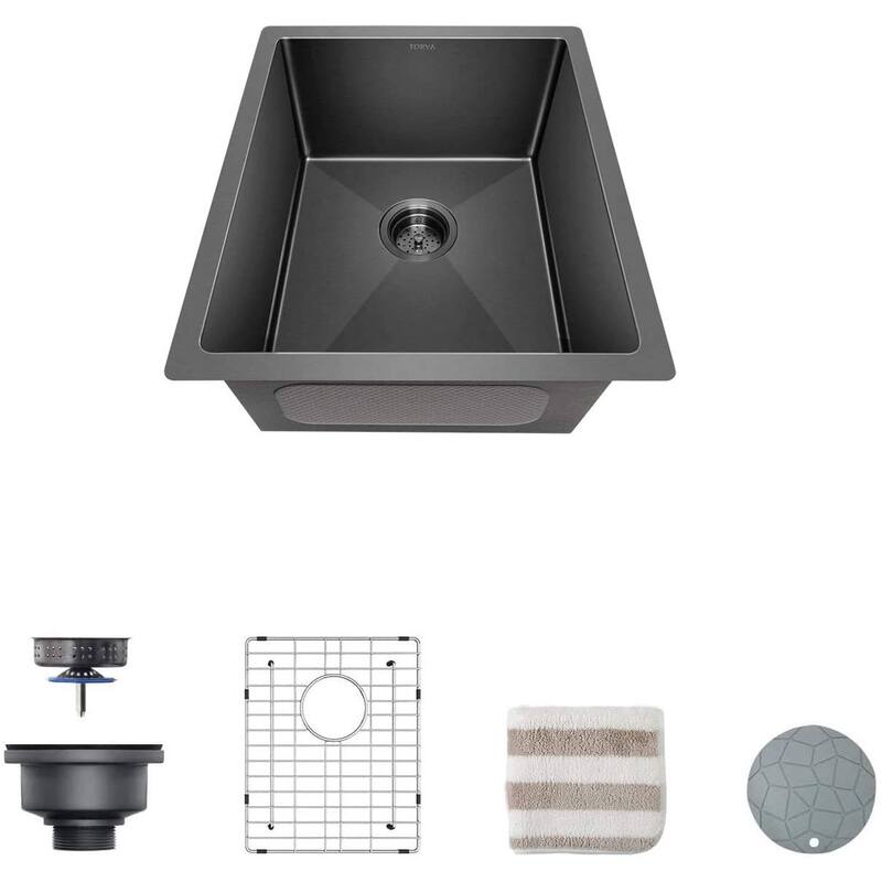 19" x 17" Stainless Steel Undermount Kitchen Sink with Black Coating - Black