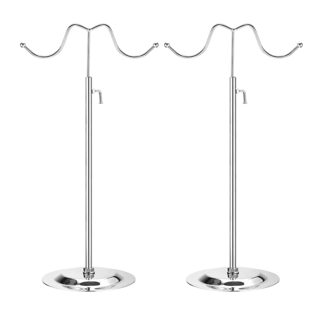 Purse Display Stand Set 2 Pack Adjustable Double Hook Handbag Rack - Silver