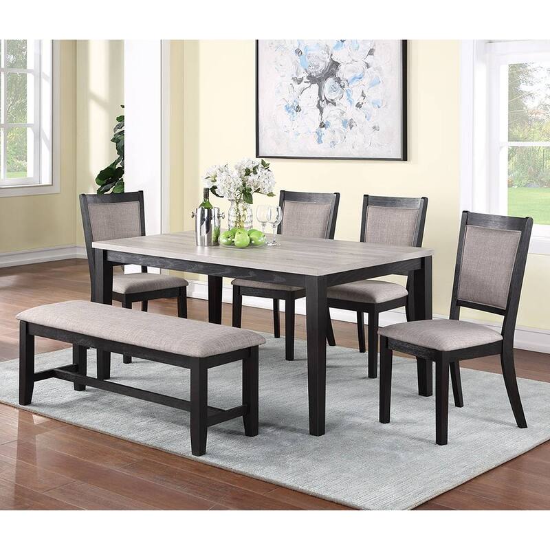 6 Piece Wooden Dining Set with Fabric Upholstered Chairs