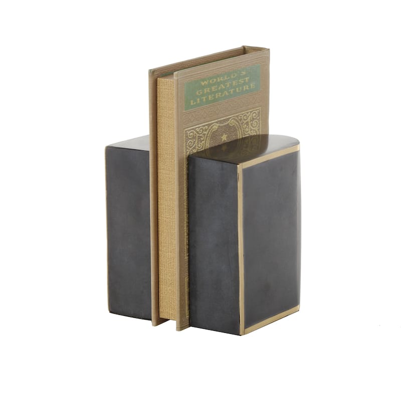 Marble Curved Rectangular Decorative Bookends with Gold Accents - Set of 2 Black - Roche River Decor