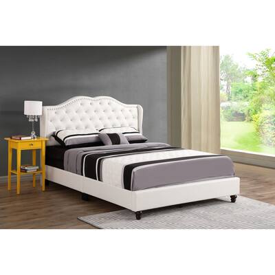 Upholstered Bed Frame, Modern Bedroom Bed with Deep Tufted Headboard, White