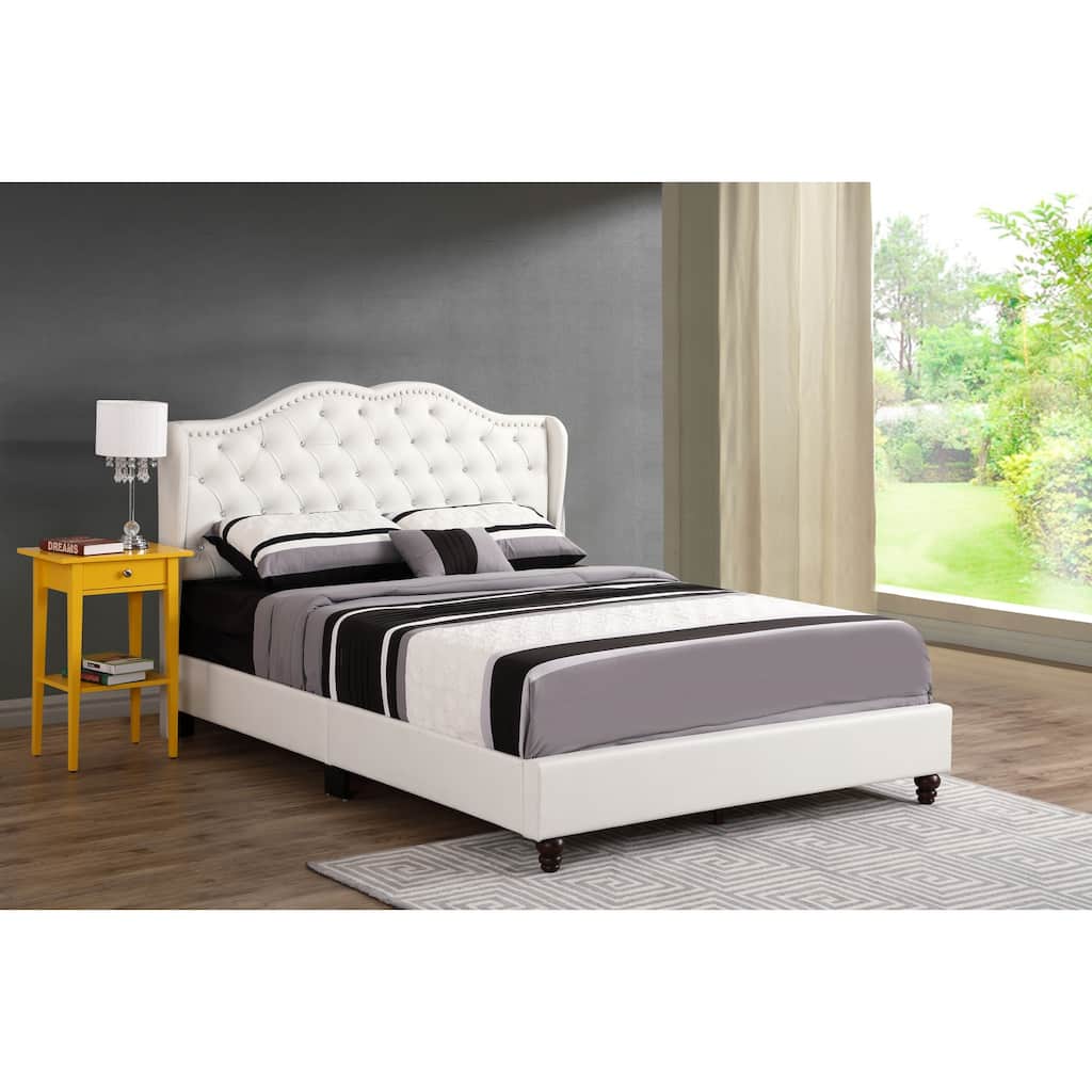 Upholstered Bed Frame, Modern Bedroom Bed with Deep Tufted Headboard, White