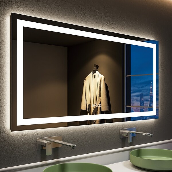 Apmir Frameless Double LED Lights Anti Fog Bathroom Vanity Mirror in Tempered Glass ETL On Sale Bed Bath Beyond 39553084