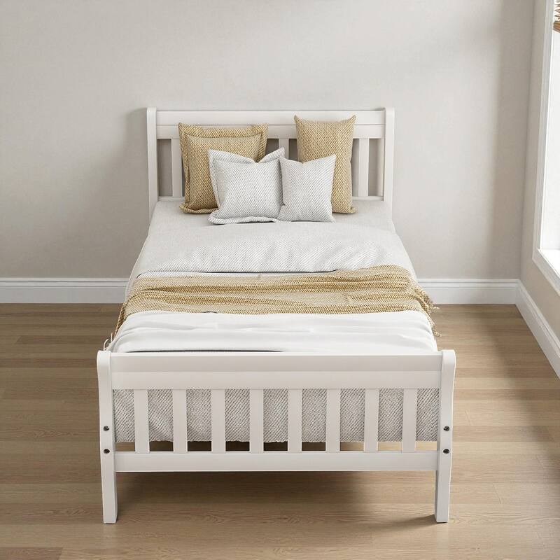 Twin Size Wood Platform Bed with Headboard and Footboard, Sleigh Panel Bed Frame with Wood Slat Support, No Box Spring Needed
