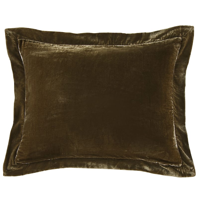 HiEnd Accents Stella Faux Silk Velvet Romantic Western 27x39 inch Flanged Dutch Euro Pillow - Green Ochre