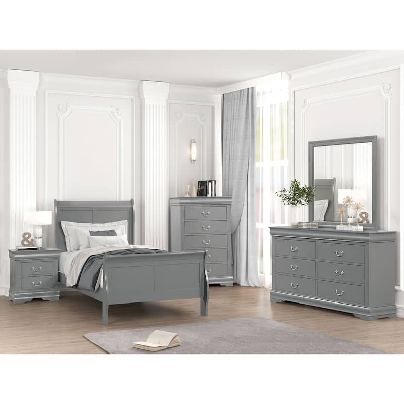Furniture of America Mayday Traditional Solid Wood Kids 6-Piece Sleigh Bedroom Set - Grey