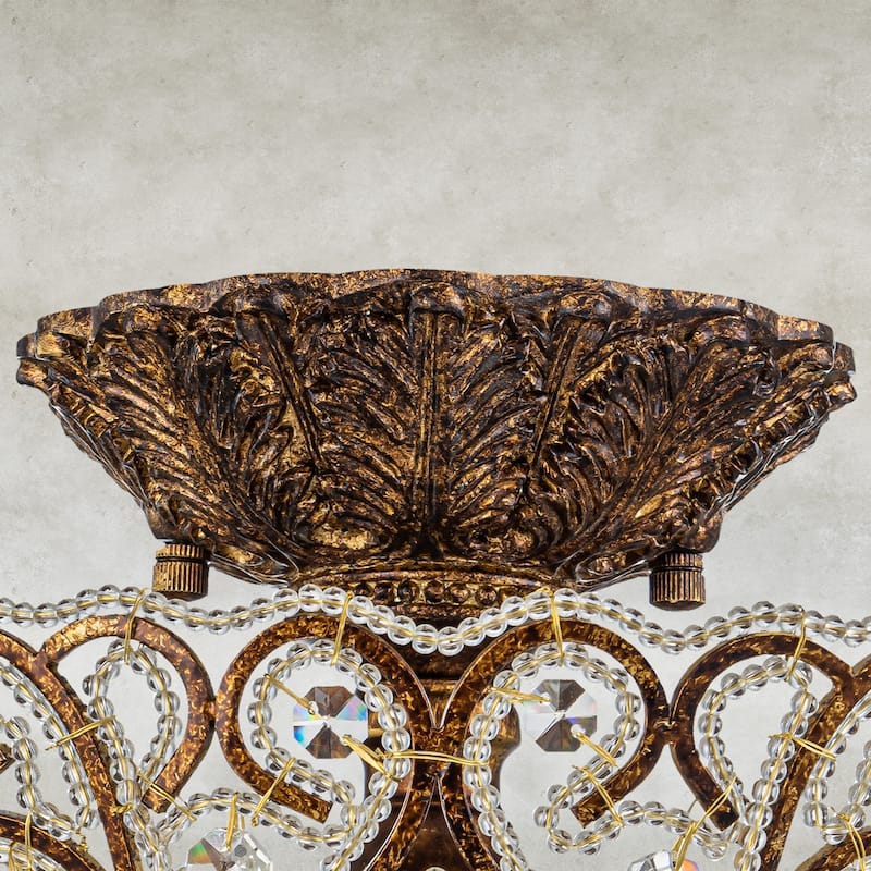 4-Light 14'' in. Glam Antique Bronze Crystal Semi Flush Mount - 14.2
